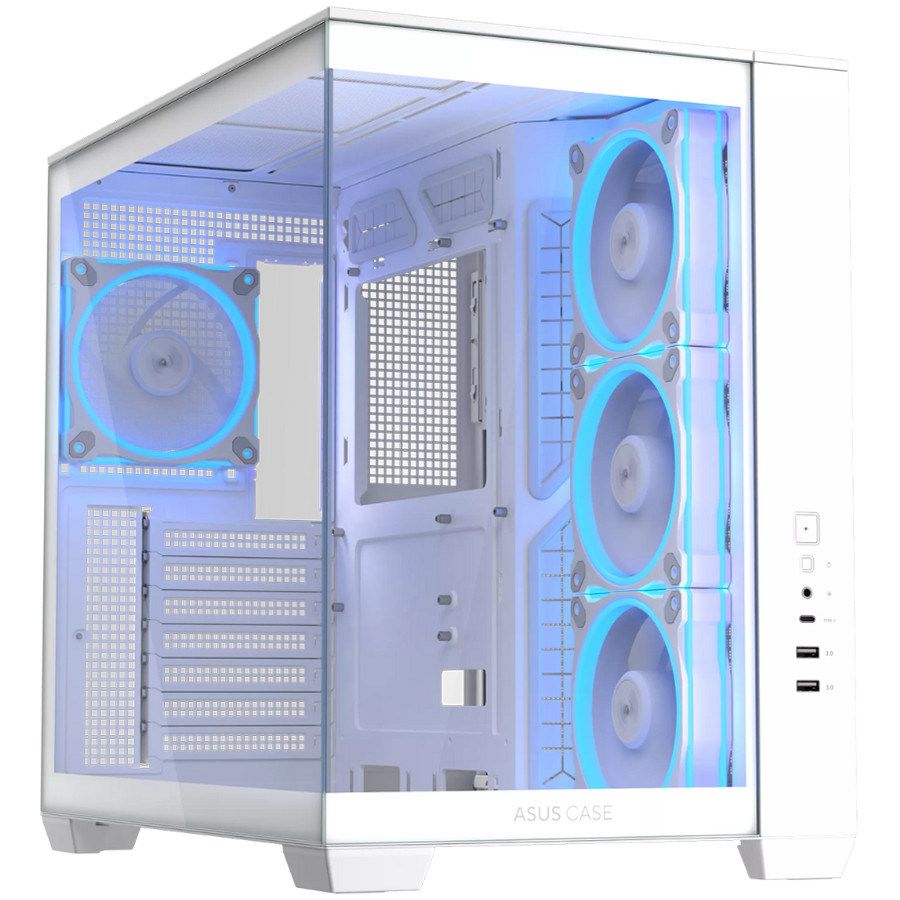 ASUS A32 PLUS ATX računalniško ohišje, kaljeno steklo, štirje 120mm ARGB ventilatorji, belo