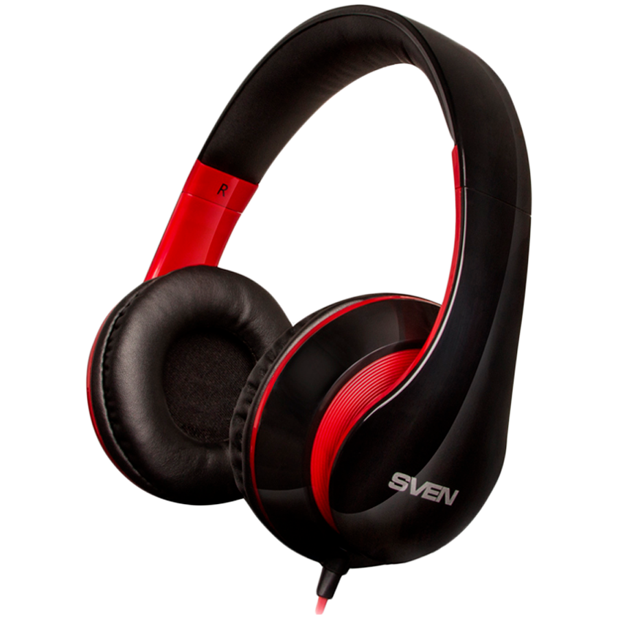 Headphones with microphone SVEN AP-940MV, black-red, for mobile devices (4pin jack), mic on cable, adapter for PC