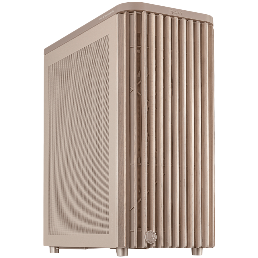 ASUS ProArt PA401 Wood Edition Beige ATX računalniško ohišje, mrežna stranica, 1x 120 mm in 2x 160mm pred-nameščeni ventilatorji, podpora za USB 20Gbps
