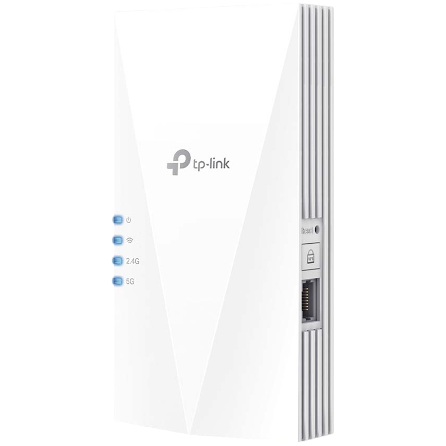 TP Link AX1800 Wi-Fi 6 Range Extender, 2.4GHz and 5GHz, 1 Gigabit Ethernet Port, 574 Mbps at 2.4GHz, 1201 Mbps at 5GHz, WPS Button, Reset Button, 2 Internal Antennas