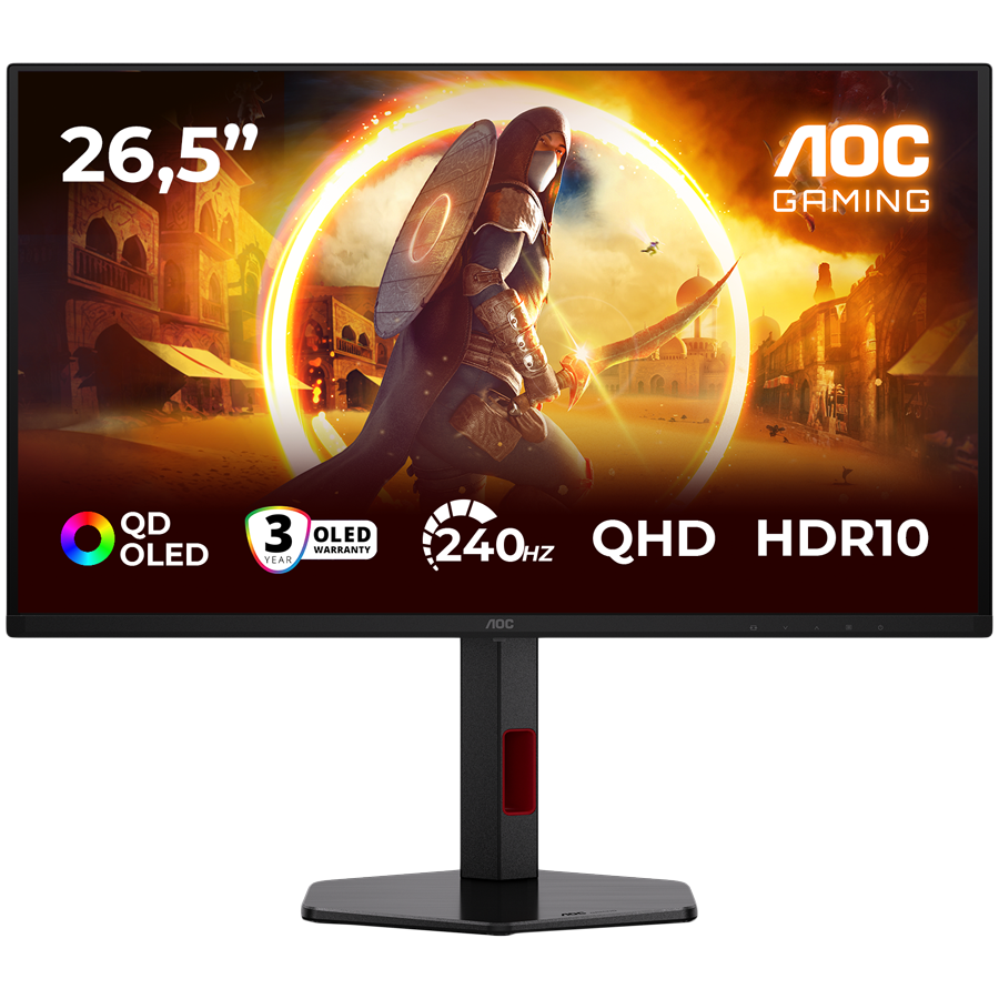 AOC Monitor LED Q27G4ZDR Gaming 27" QD - OLED 2560x1440 2H 240Hz PiP+PbP Full ERGO USB Hub DP HDMI 3y