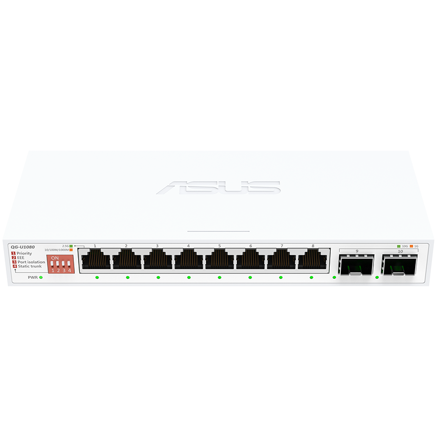 ASUS QG-U1080, 8-portno 2.5G in 2-portno 10G SFP+ stikalo, Plug and Play, enostavna namestitev