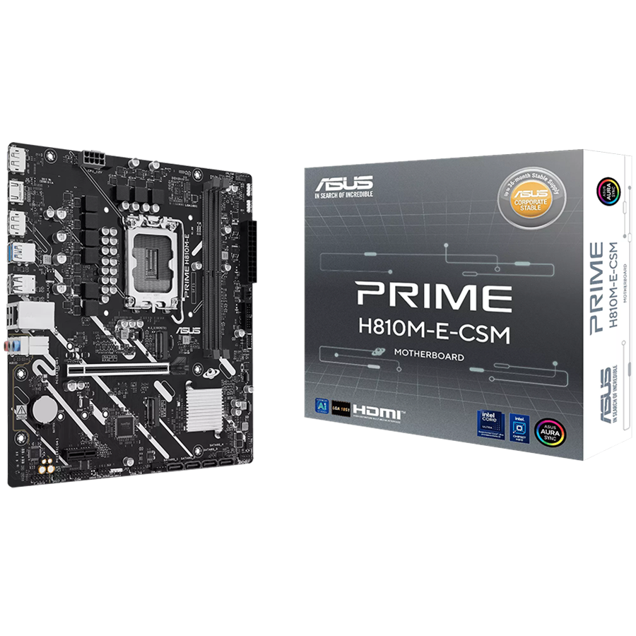 ASUS PRIME H810M-E-CSM LGA1851 mATX osnovna plošča - Intel H810, 2xDDR5, 2xM.2, 4xSATA, 1Gb LAN, 2xDP, 1xHDMI, Aura Sync