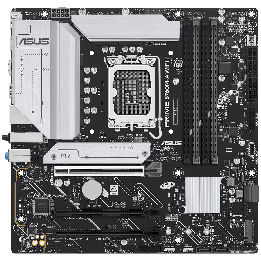 ASUS PRIME B760M-A WIFI II LGA1700 mATX osnovna plošča - Intel B760, 4xDDR5, 2xM.2, 4xSATA, 2.5Gb LAN, WiFi 6E, BT, 1xDP, 1xHDMI, Aura Sync