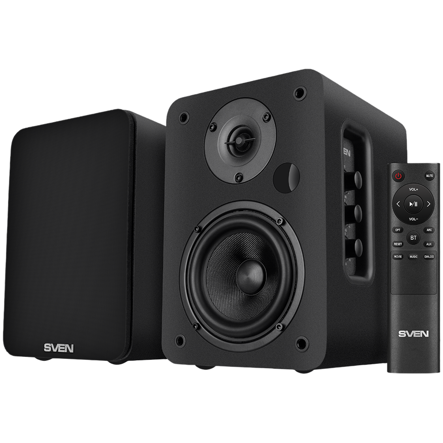 2.0 speakers SVEN SPS-830, black, power output 2x30W(RMS), Bluetooth, RCA 2, USB, Optical, HDMI, RC)