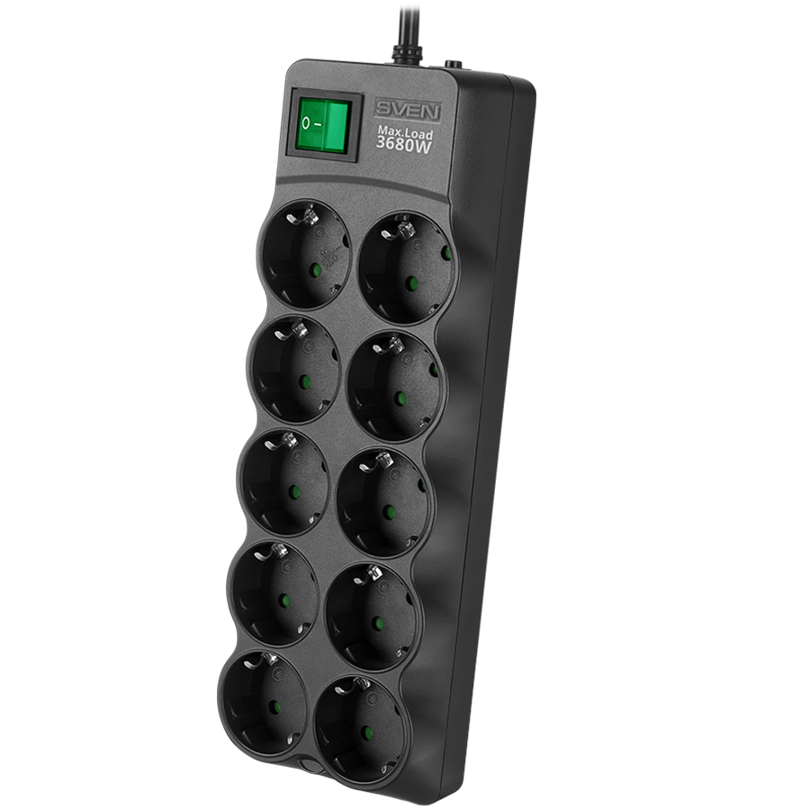 Surge Protector SVEN  SF-10E-16 3 m, 16A, 3.6kW, (10 sockets with children protection), black