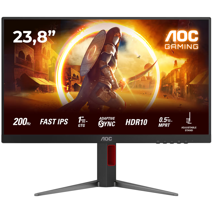 AOC Gaming Monitor 24G4HA 24" 200Hz Fast IPS, 1920x1080 FHD, 0.5ms MPRT / 1ms GtG, 1000:1, 178/178, Adaptive Sync / G-Sync Compatible, HDR10, 2xHDMI 2.0 / DP 1.4 / Audio Out + 2x2W, Full Ergo