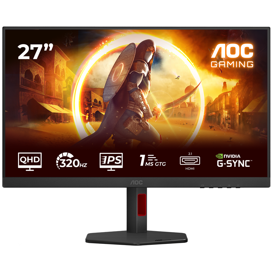 AOC Monitor Gaming Q27G4SRU 27", QHD (2560x1440), Fast IPS, 320Hz, 0.3ms MPRT (1ms GtG), 450 cd/m2, 1000:1, Adaptive Sync, G-Sync Compatible, HDR400, USB hub, 2x HDMI 2.1, 1x DP 1.4, Speakers