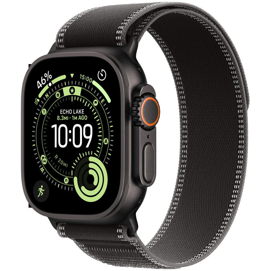Apple Watch Ultra 3 Cellular 49mm Black Titanium Case with Black/Charcoal Trail Loop - M/L