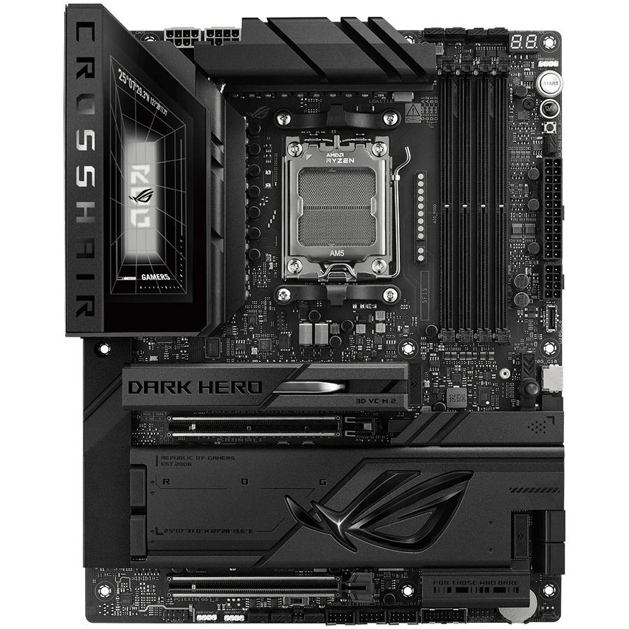 ASUS ROG CROSSHAIR X870E DARK HERO AM5 ATX osnovna plošča - AMD X870E, 4xDDR5, 5xM.2, 4xSATA, 10Gb+5Gb LAN, WiFi 7, BT, 1xHDMI, 2xUSB4 40Gbps porta (USB Type-C), Aura Sync