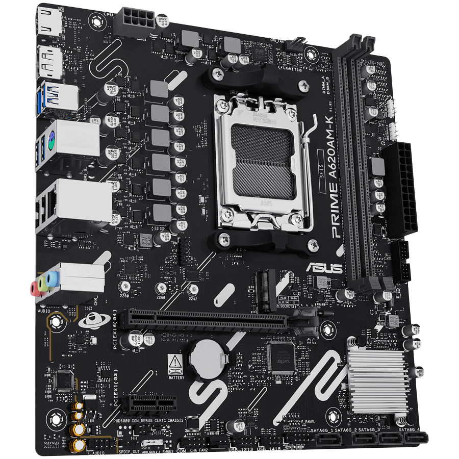 ASUS PRIME A620AM-K AM5 mATX osnovna plošča - AMD A620A, 2xDDR5, 1xM.2, 4xSATA, 1Gb LAN, 1xDP, 1xHDMI, Aura Sync