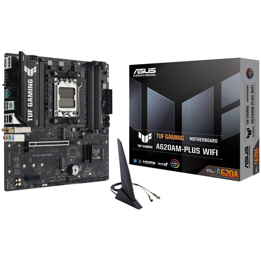 ASUS TUF GAMING A620AM-PLUS WIFI AM5 mATX osnovna plošča - AMD A620A, 4xDDR5, 2xM.2, 4xSATA, 2.5Gb LAN, 2xDP, 1xHDMI, Aura Sync