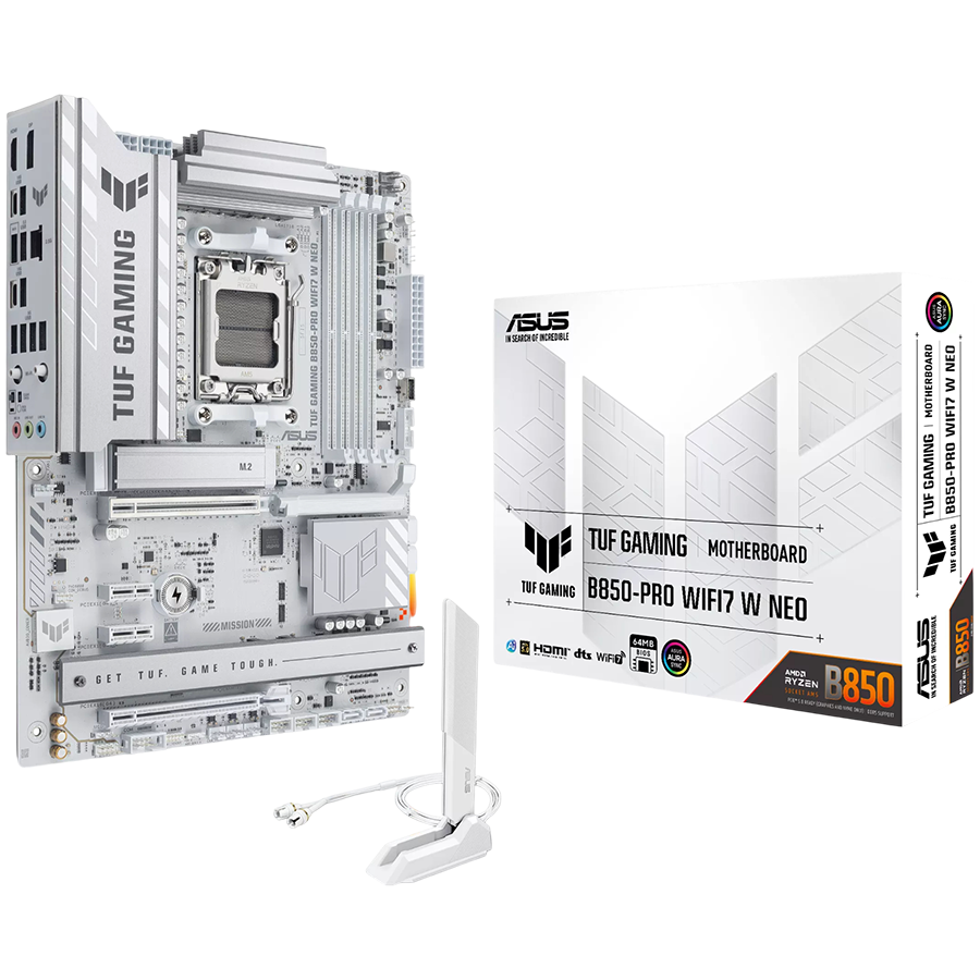 ASUS TUF GAMING B850-PRO WIFI7 W NEO AM5 ATX osnovna plošča - AMD B850, 4xDDR5, 3xM.2, 4xSATA, 2.5Gb LAN, WiFi 7, BT, 1xDP, 1xHDMI, Aura Sync