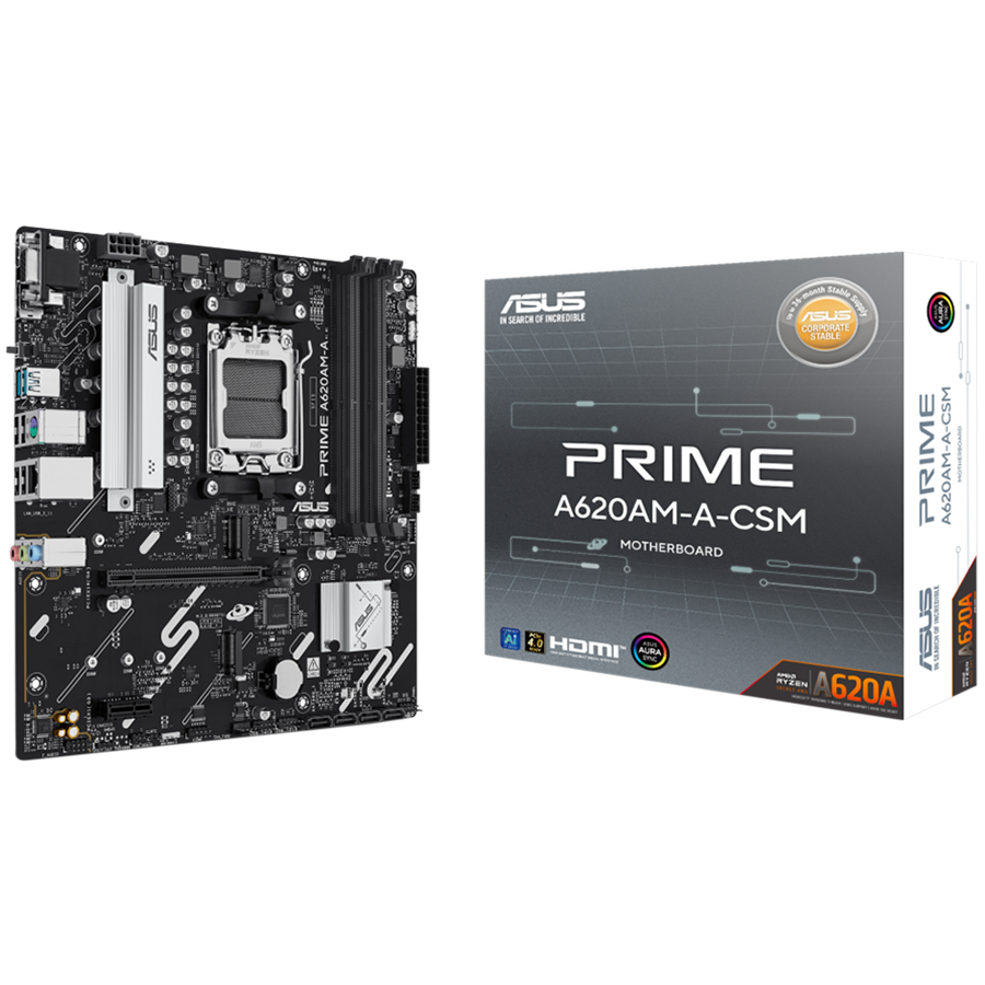 ASUS PRIME A620AM-A-CSM AM5 mATX osnovna plošča - AMD A620A, 4xDDR5, 2xM.2, 4xSATA, 1Gb LAN, 1xD-SUB(VGA), 1xDP, 1xHDMI, Aura Sync