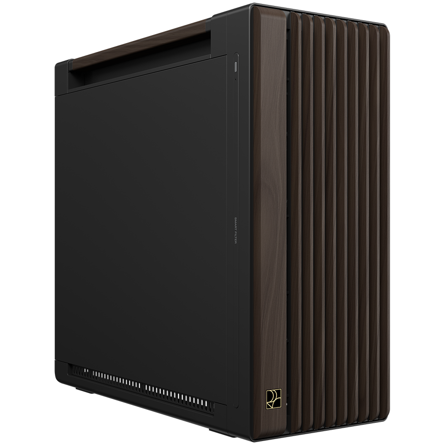 ASUS ProArt PA602 Wood Edition Modern Black ATX/E-ATX računalniško ohišje, kovinska stranica, 1x 140 mm in 2x 200mm pred-nameščeni ventilatorji, podpora za USB 20Gbps