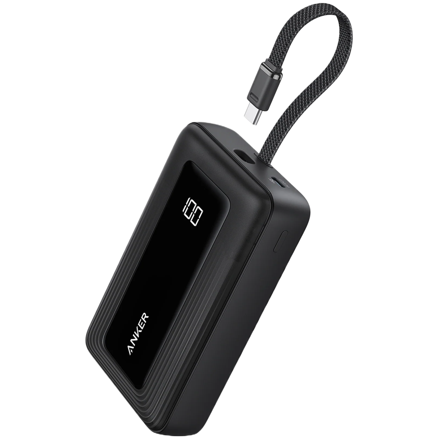 Anker Power Bank (20K, 30W, Built-In USB-C Cable) Black