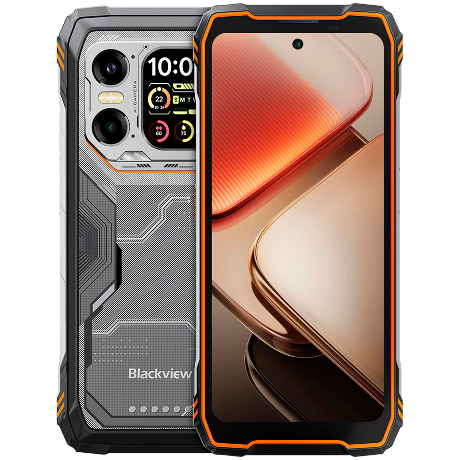 Blackview XPLORE 1X Rugged Phone 5G 6.78 inch FHD 2460x1080 120Hz + 2.01 inch 296x240 12/256Gb MT 7050 Octa-Core 2.4GHz 50MP Front 108+20MP Rear Cam Night vision WiFi6 NFC 10000mAh MIL-STD-810H Android 15 Orange