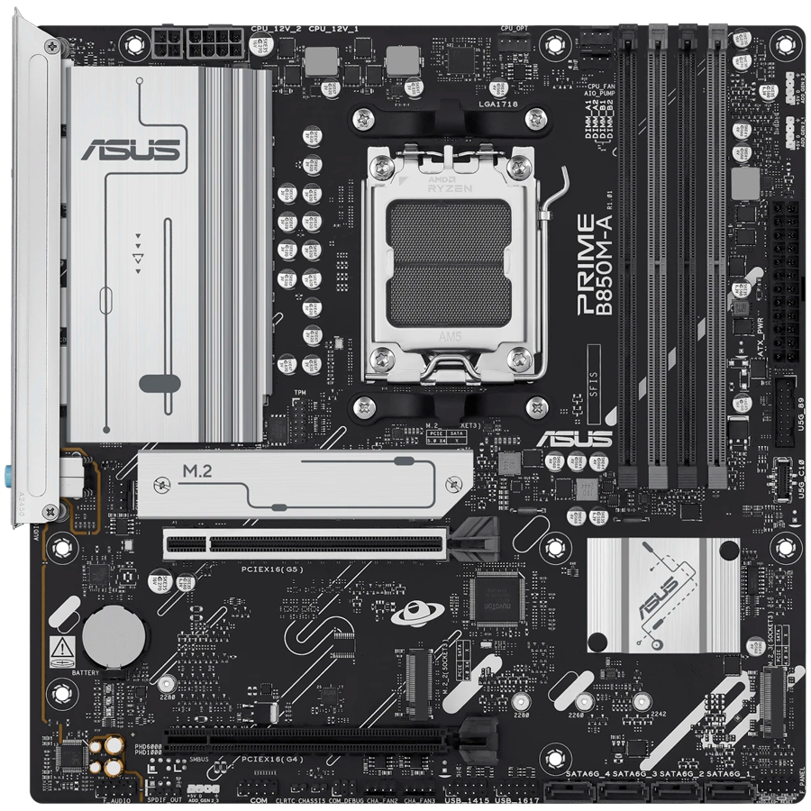 ASUS PRIME B850M-A-CSM AM5 mATX osnovna plošča - AMD B850, 4xDDR5, 3xM.2, 4xSATA, 2.5Gb LAN, 2xDP, 1xHDMI, Aura Sync