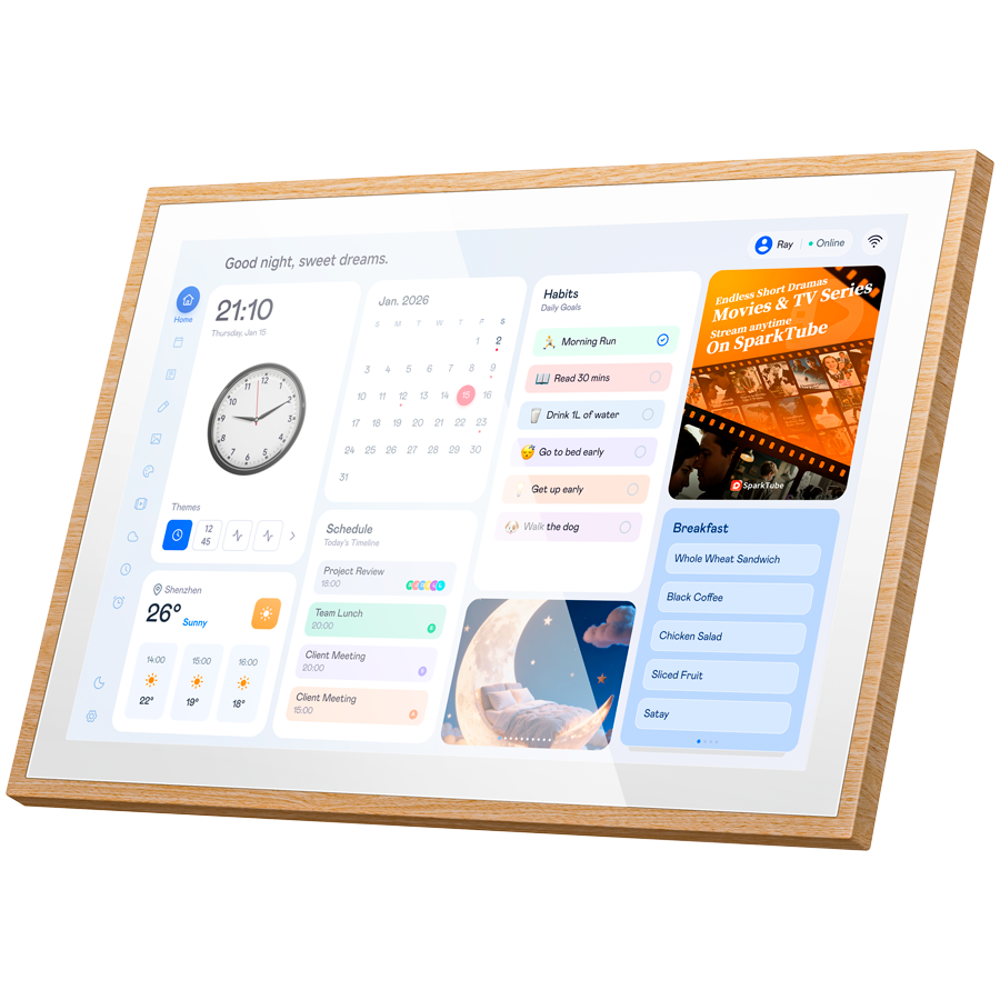 Blackview Digital Calendar NEST 10 WiFi 6 10.1 inch HD+ 1280x800 IPS RK3326S Quad-core 1.5GHz 2GB+32GB 248x167x19mm Android 11 Natural Wood