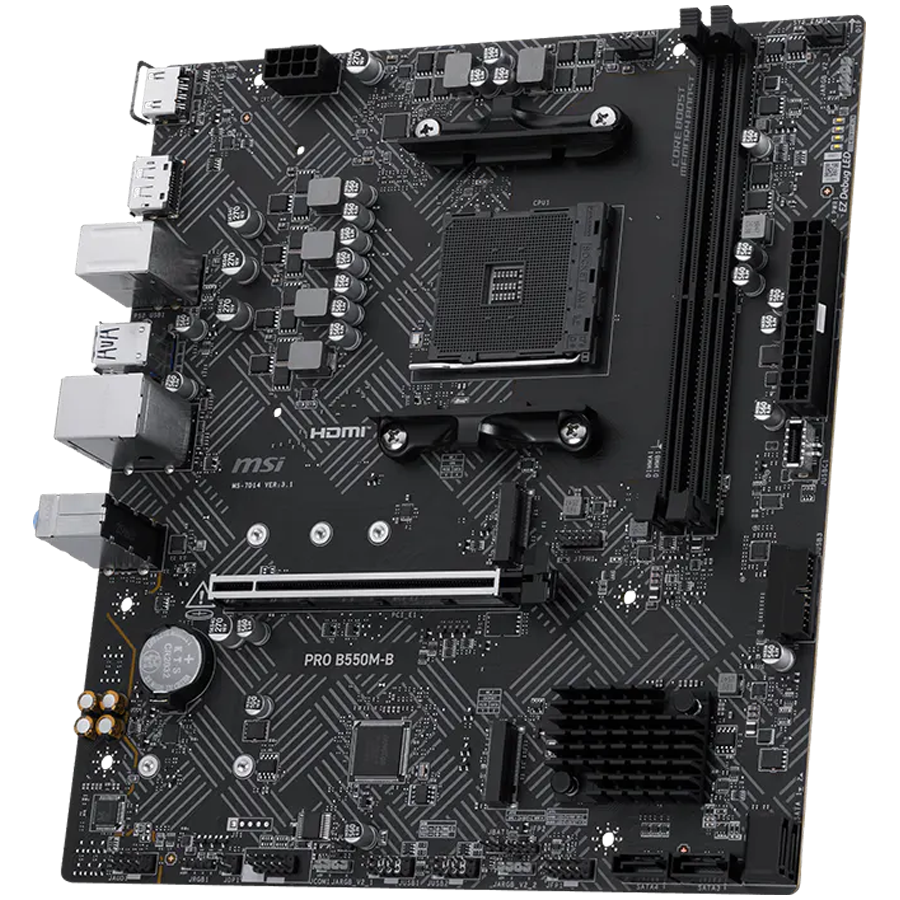 MSI PRO B550M-B, M-ATX, Socket AM4, 2 DIMM, Dual Channel DDR4 up to 4600+(OC)MHz, 1x PCIe 4.0 x16 slot, 2x M.2 slots, 4x USB 3.2 Gen 1, 2x USB 2.0, 1x HDMI,1x DP, 1G LAN, 7.1 Audio, 3Y [2]