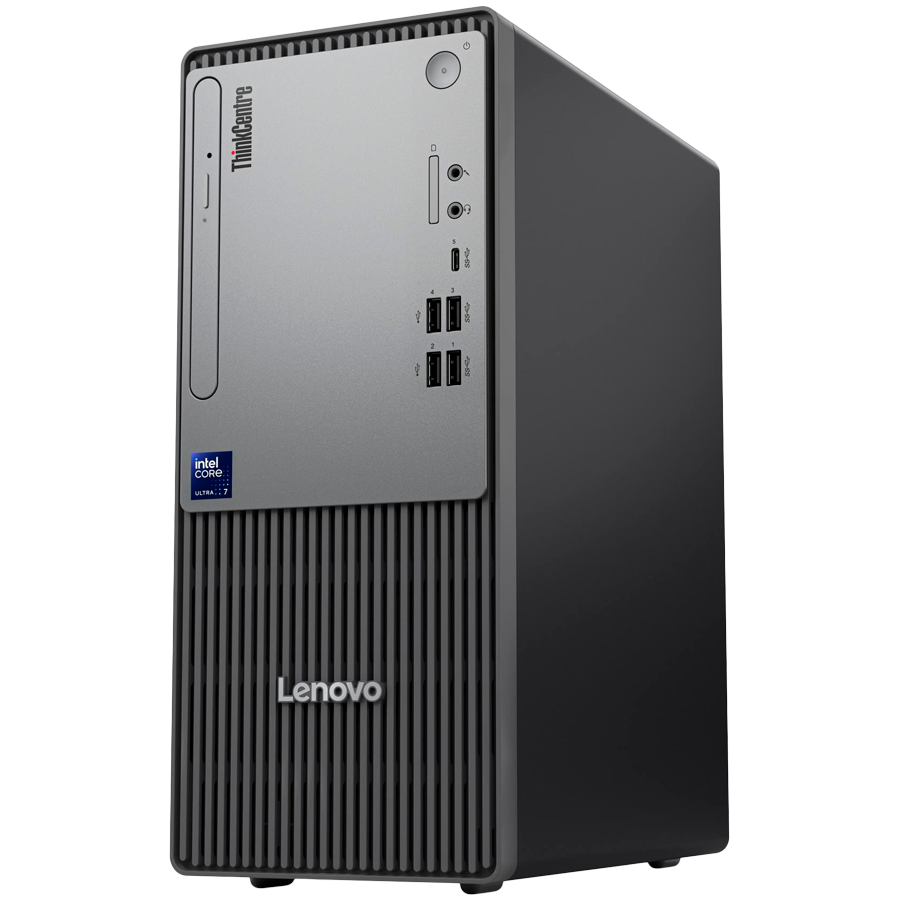 ThinkCentre neo 50 Tower Gen 6, Ultra 7 265, 1x 16GB DDR5-5600, 1TB SSD M.2, GeForce RTX 3050 6GB GDDR6, Wi-Fi 6 + BT 5.2, Front: 3x USB 3.2, 2x USB 2.0, CR, Back: 2x USB 3.2, 2x USB 2.0, HDMI, DP, VGA, RJ45, USB KB/Mouse, No OS, 3Yr