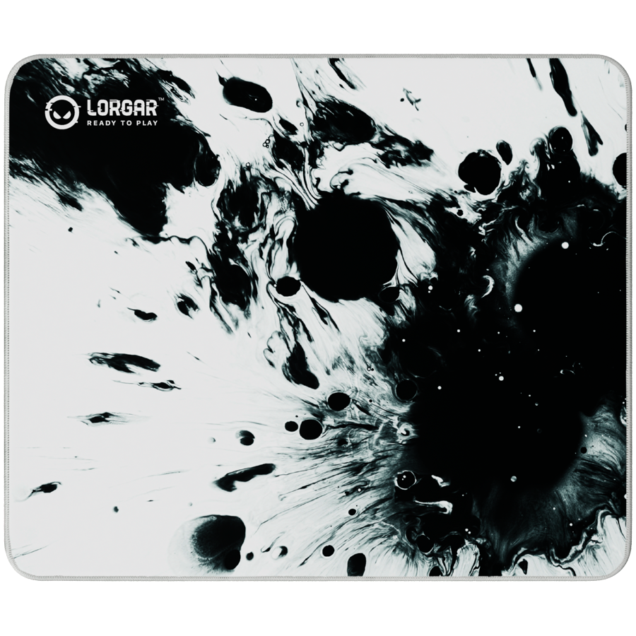 Full print white and black design, Bottom is black rubber with embossed LORGAR logo, with double side edge stitching