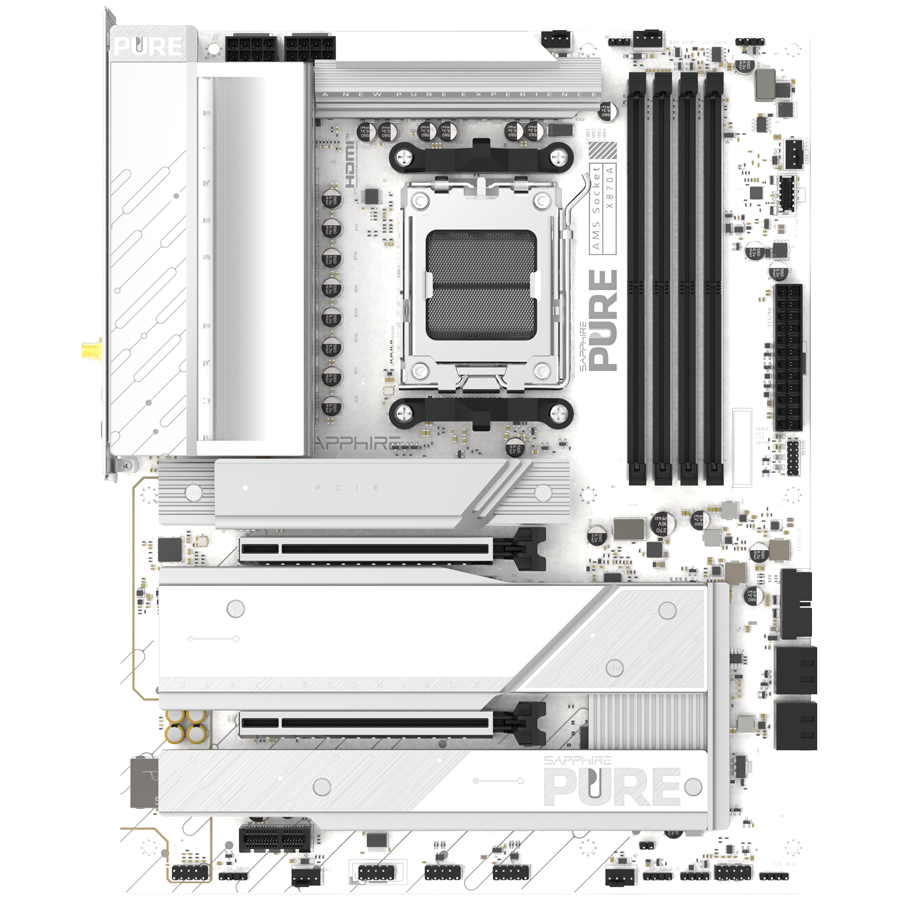 SAPPHIRE AMD X870E AM5 PURE Ryzen R9/R7, 4x DDR5 8400MHz, PCIE 5, 1x M.2 Gen5, 2x M.2 Gen4, LAN 5 Gbps, WIFI7, USB, ATX