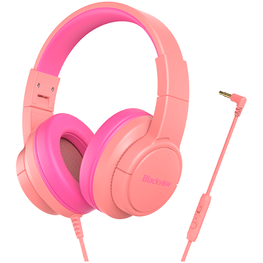 BLACKVIEW FitBuds K1 Wired headphones,built-in microphone,2x40mm Drivers,20Hz-20kHz,3D Stereo Audio,Volume Limiter 85dB+94dB,Foldable Design, Audio Sharing Port,3.5mm Audio Jack,compatible with Smartphones Tablets Laptops PC,Coral Pink
