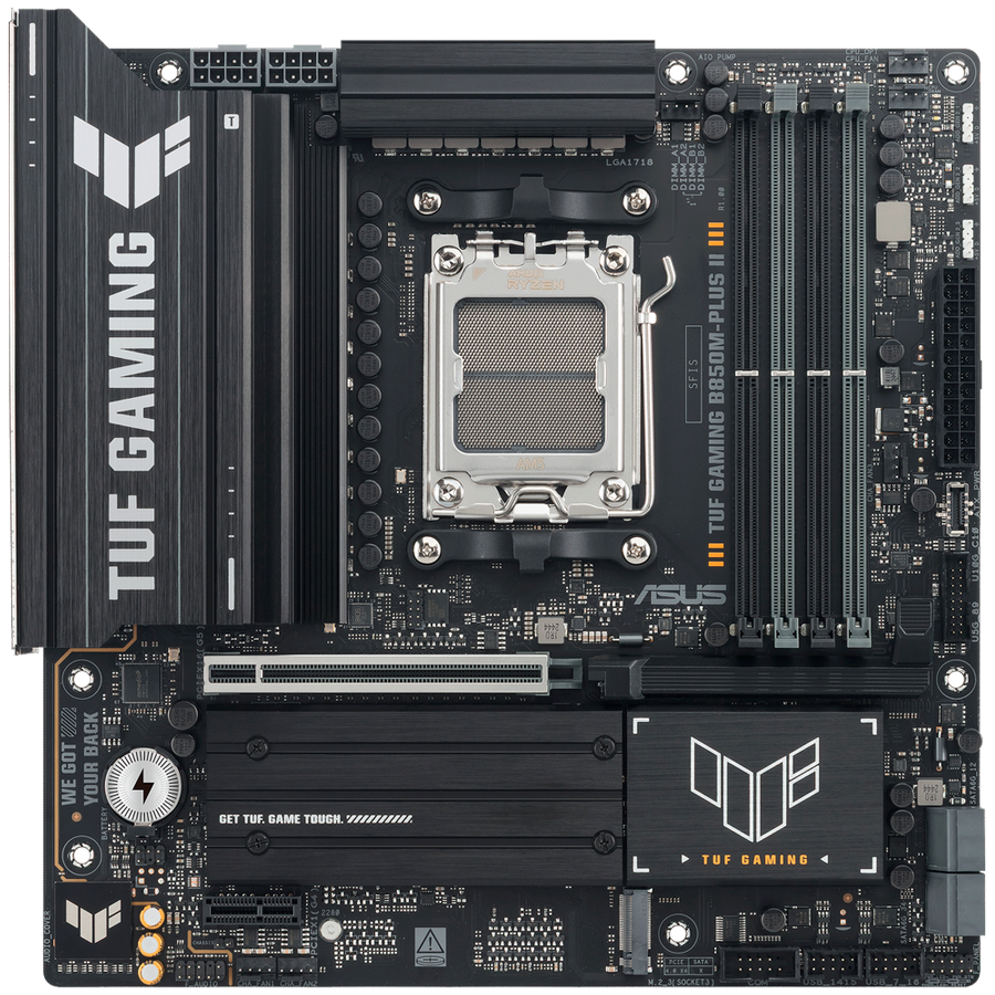 ASUS TUF GAMING B850M-PLUS II AM5 mATX osnovna plošča - AMD B850, 4xDDR5, 3xM.2, 4xSATA, 2.5Gb LAN, 1xDP, 1xHDMI, Aura Sync