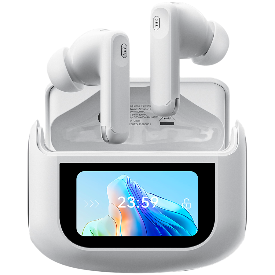 Blackview AirBuds 12 Bluetooth Headset, with microphone, BT V5.4, IPX4 Waterproof, 1.47" Display, Jerry IC, Android/iOS/HarmonyOS compatible, Smart Touch Control, ANC+DNS Noise Reduction, battery EarBud 35mAh*2 + Charging Case 400mAh,White