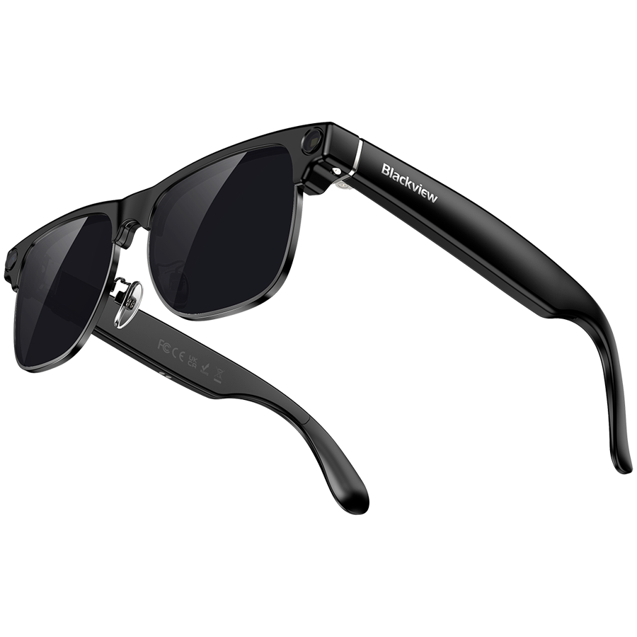 Blackview Smart Glasses BV200 Sunglasses lenses,Camera 8MP Chips JL7018F,32Gb,225mAh,BT 6.0,APP HeyCyan ENC AI Take photos,Rec videos,Listen to music,IP54 147x44x40.5mm,Black