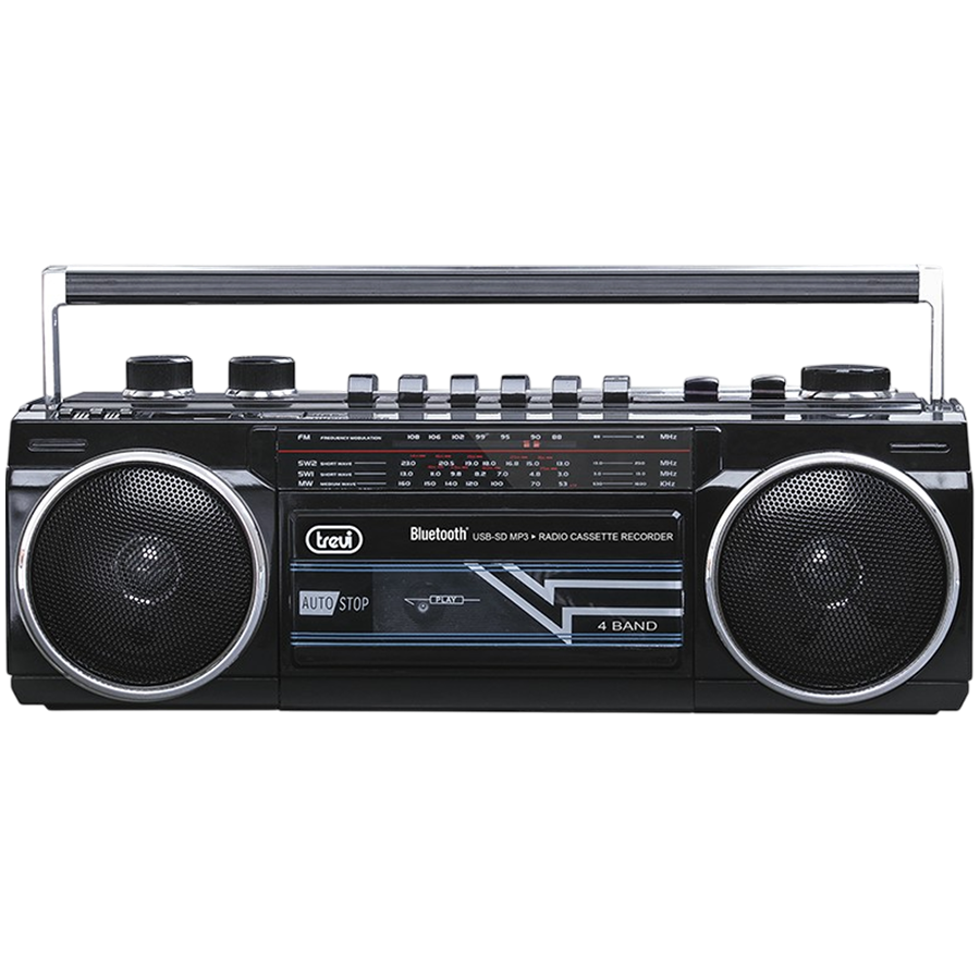 BT Radio Recorder, Cassette player/recorder with automatic recording level and autostop function, 4 band radio MW/FM/SW1-2, USB/SD inputs with playback of MP3 files, Wireless connection to listen to wireless music from Smartphone and Tablet, Black