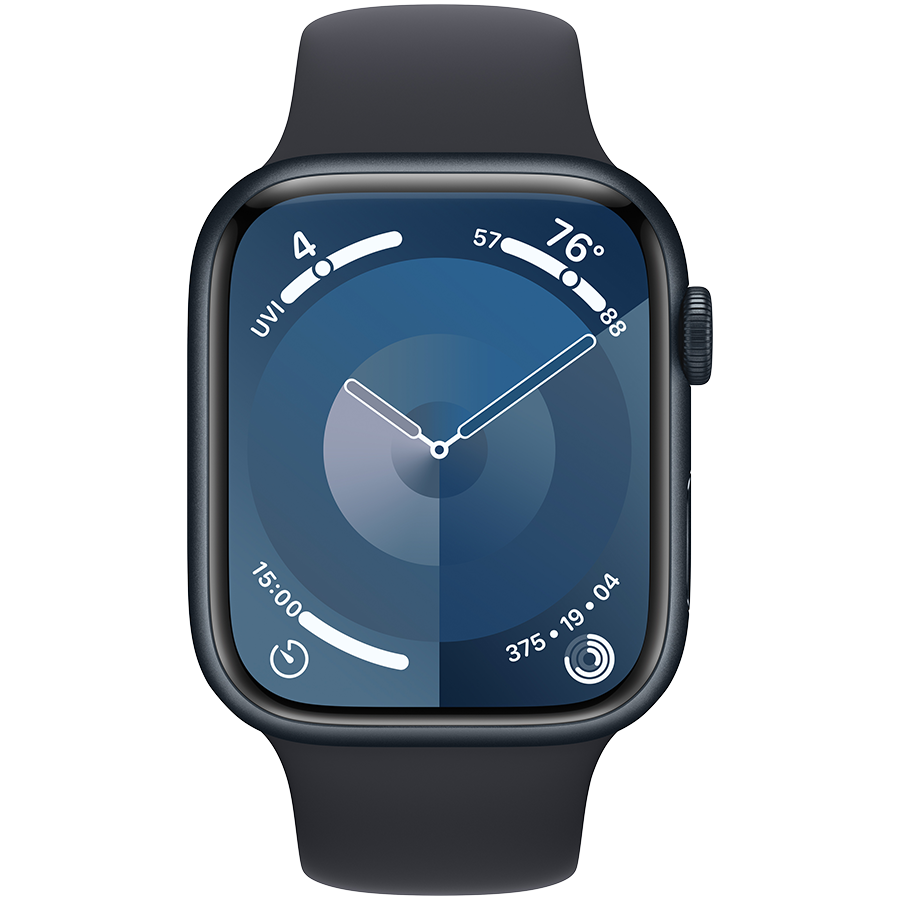 Apple Watch Series 9 GPS, 45мм, Тёмная ночь, Спортивный ремешок цвета «тёмная ночь», M/L — Изображение №2