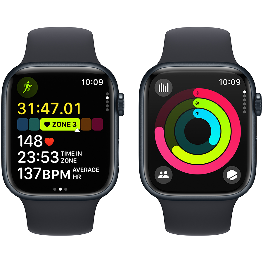 Apple Watch Series 9 GPS, 45мм, Тёмная ночь, Спортивный ремешок цвета «тёмная ночь», M/L — Изображение №8