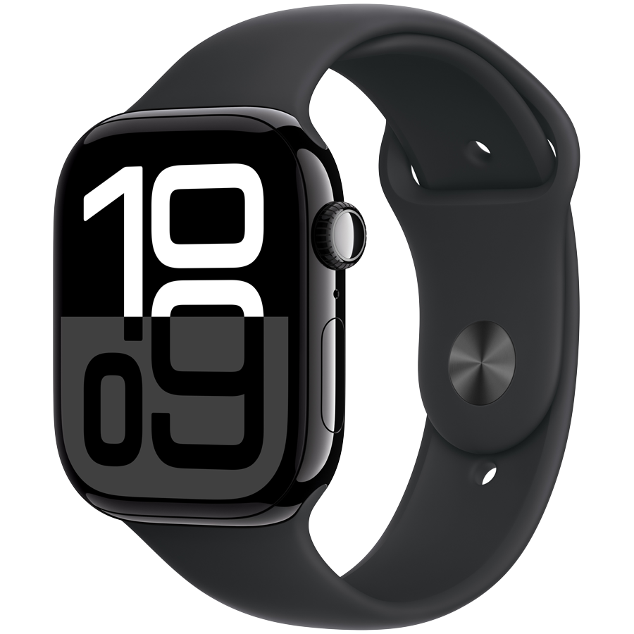 Apple Watch Series 10 GPS, 42χιλ., Jet Black, Μαύρο αθλητικό λουράκι, S/M — Εικών №1