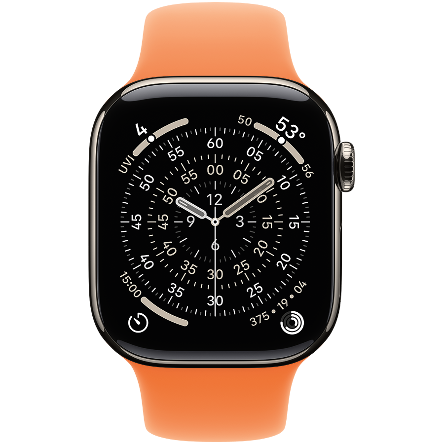 Apple 46мм Sport Band - S/M & M/L Удлинитель ремешка Sport Band Clementine для Apple Watch 44 mmApple Watch 45 mmApple Watch 46 mmApple Watch 49 mm 44/45/46/49 mm — Изображение №3